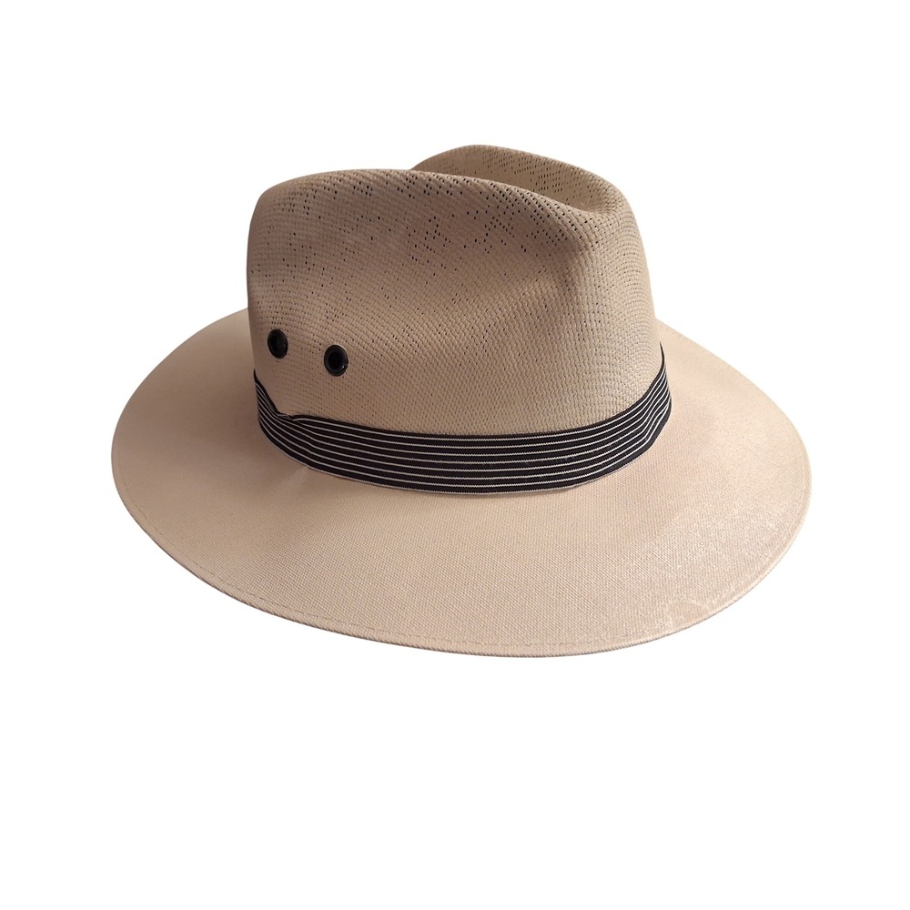 Tomson Straw Panama Hat Mens Large Cream Fedora Wide Brim Sun Hat Mexico